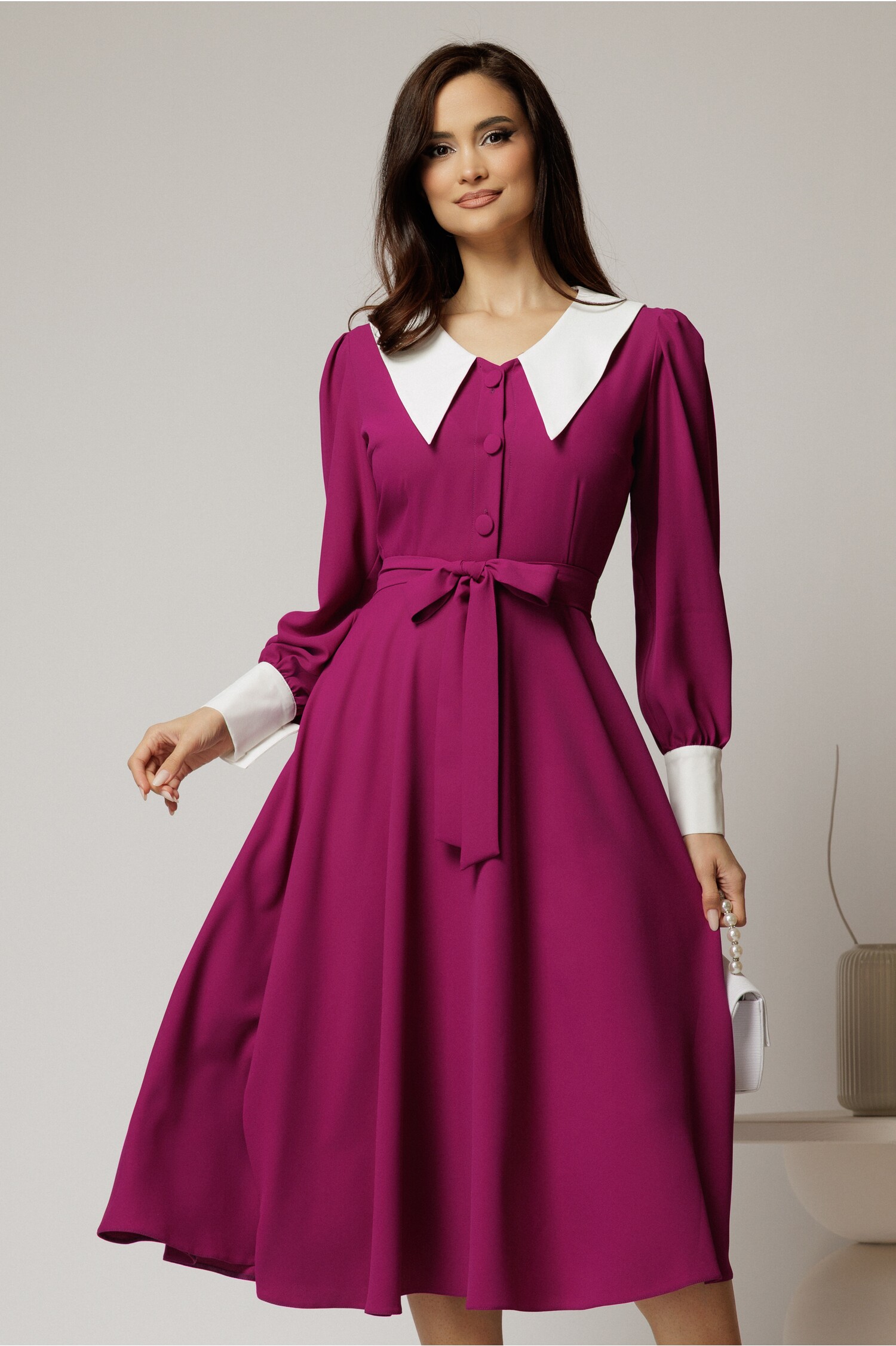 Rochie DY Fashion Magenta Midi cu Contrast