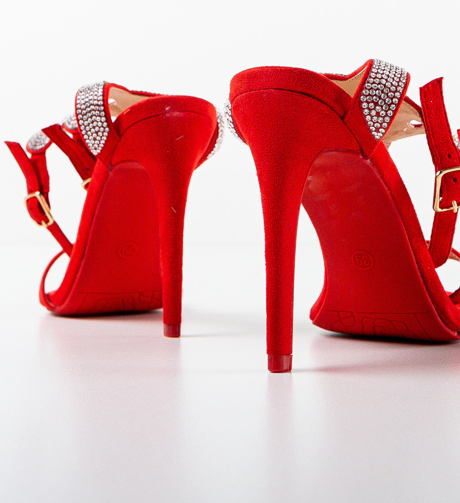 Sandale Rosii Orlaith cu Toc Elegante - imagine 4