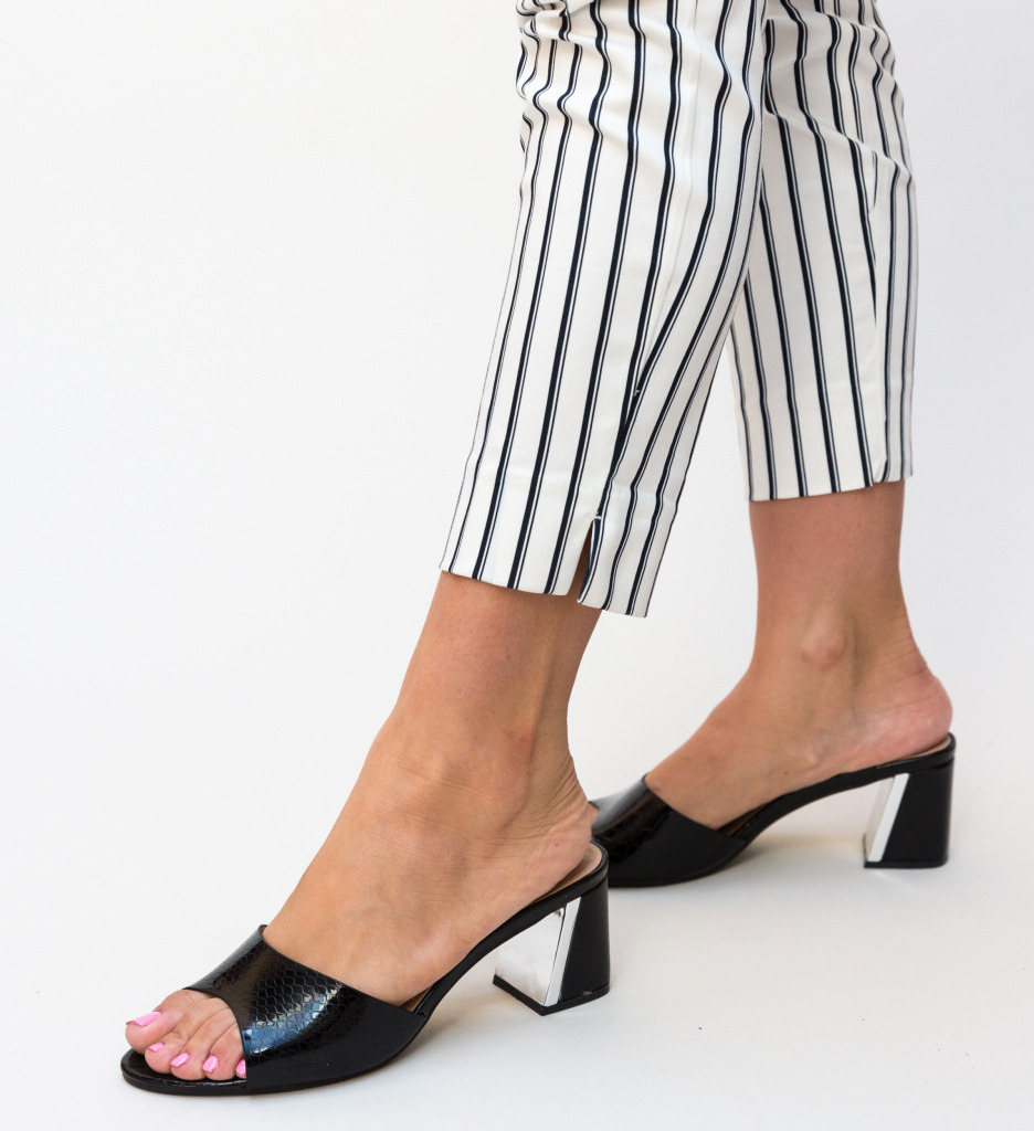Sandale Dragol Negre Elegante cu Toc - imagine 2