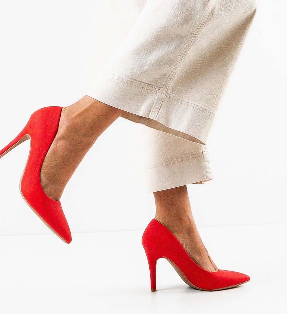 Pantofi Dama Rosii cu Toc Eleganți Kajon - imagine 3