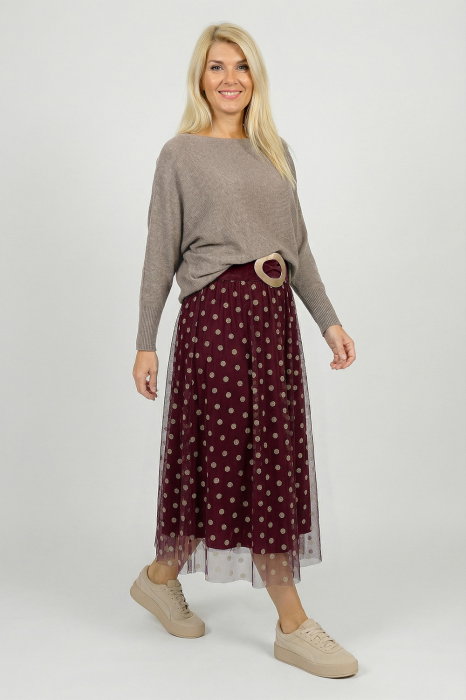 Fusta clos tulle bordo cu buline Shopika