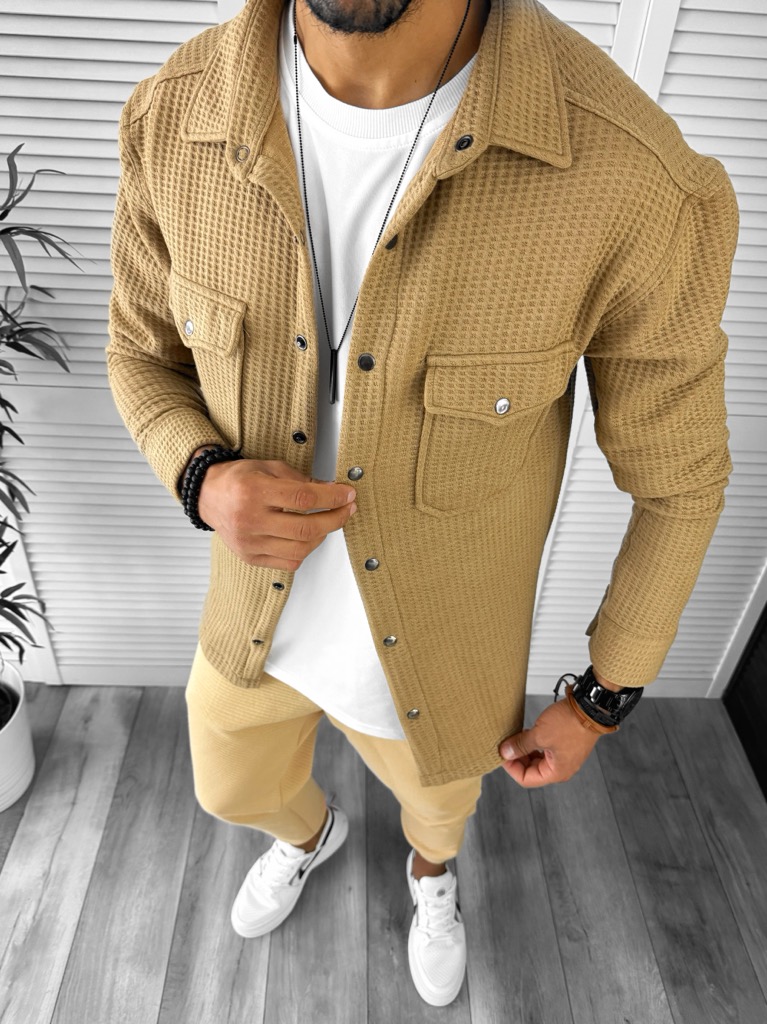 Cămașă bărbați casual maro slim fit