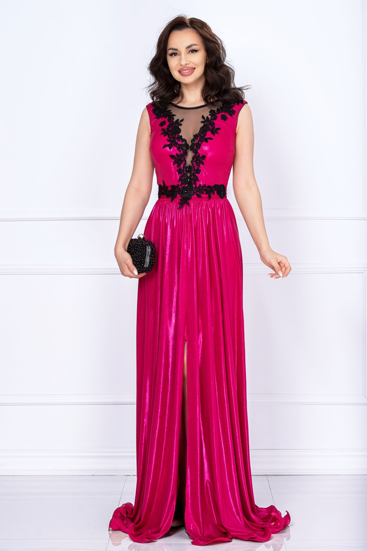 Chanttal - Rochie seara fuchsia cu broderie - imagine 1