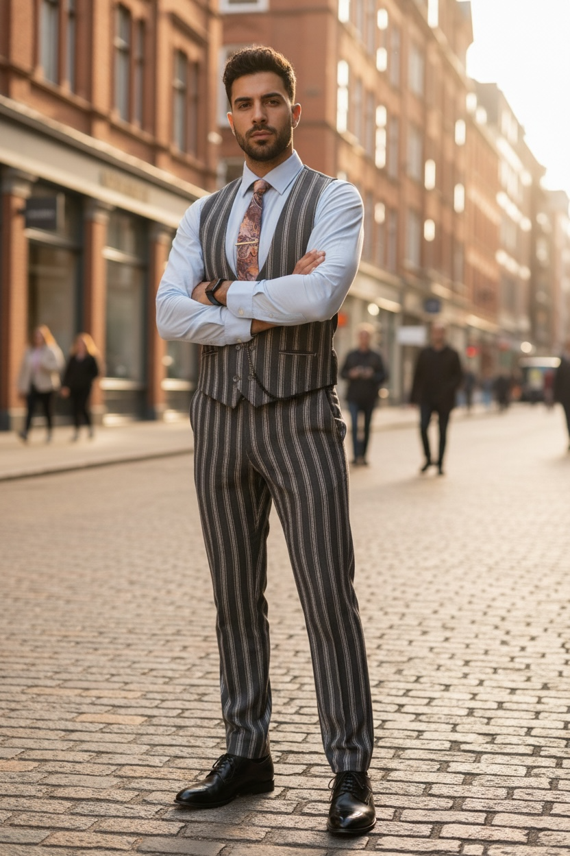 Compleu Barbati Vesta + Pantaloni Elegant Slim Fit - imagine 2