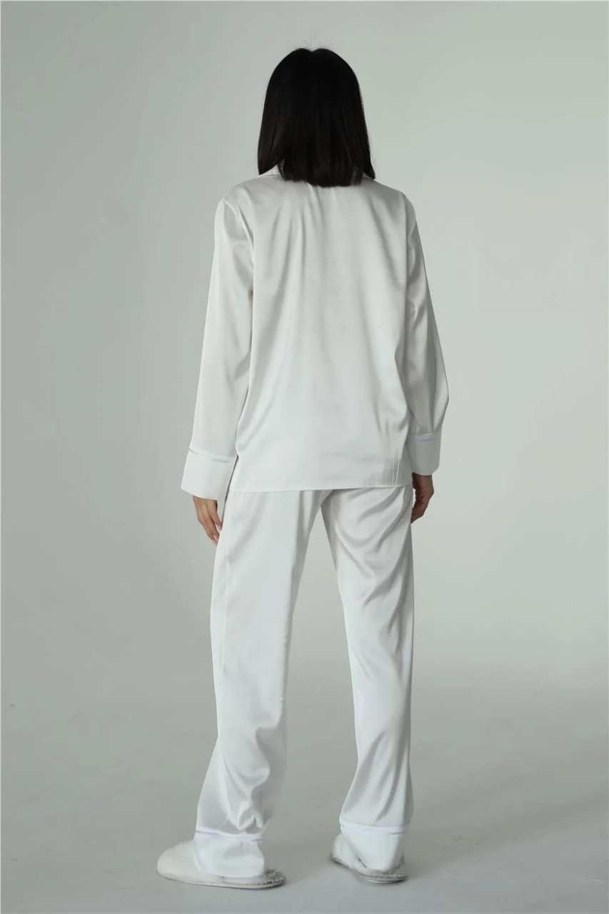 Pijama Dama 2 Piese Alb, Satin Mat - Delis - imagine 2