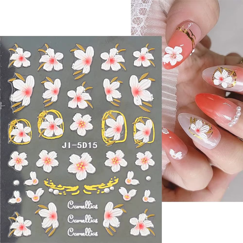Abtibilduri Unghii 3D Marquise Alb/Roz | Nail Art Rapid