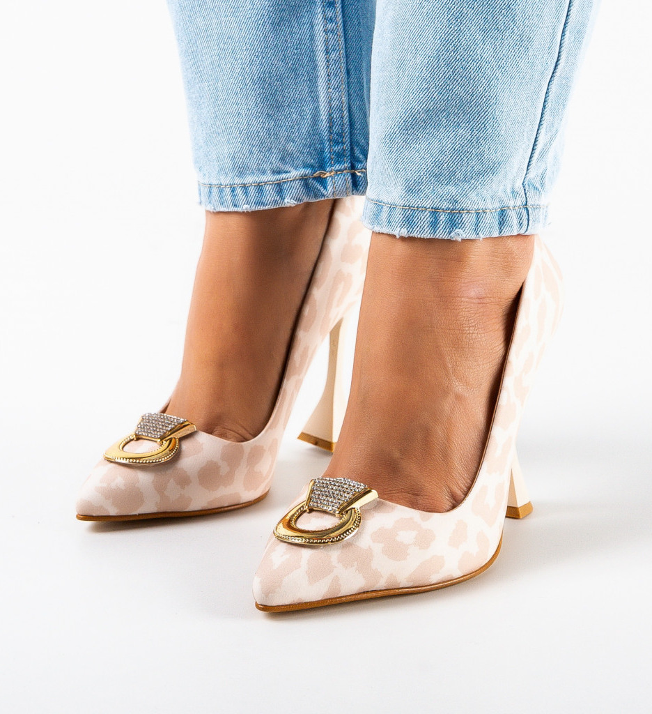 Pantofi Provok Bej | Eleganți cu Toc Fin - imagine 3