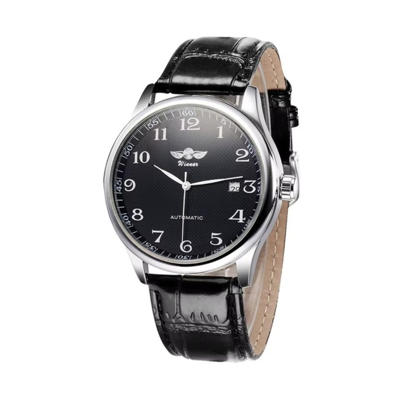 Ceas Barbatesc Winner Automatic, Piele Naturala, Cadran Negru