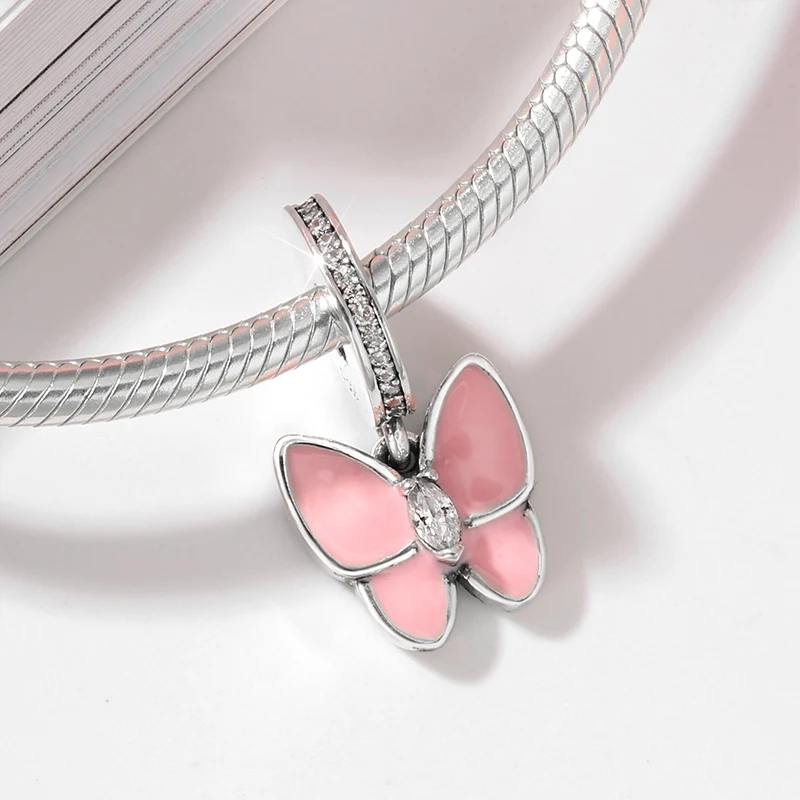 Charm Fluture Roz Argint 925 Delis - Eleganță - imagine 2