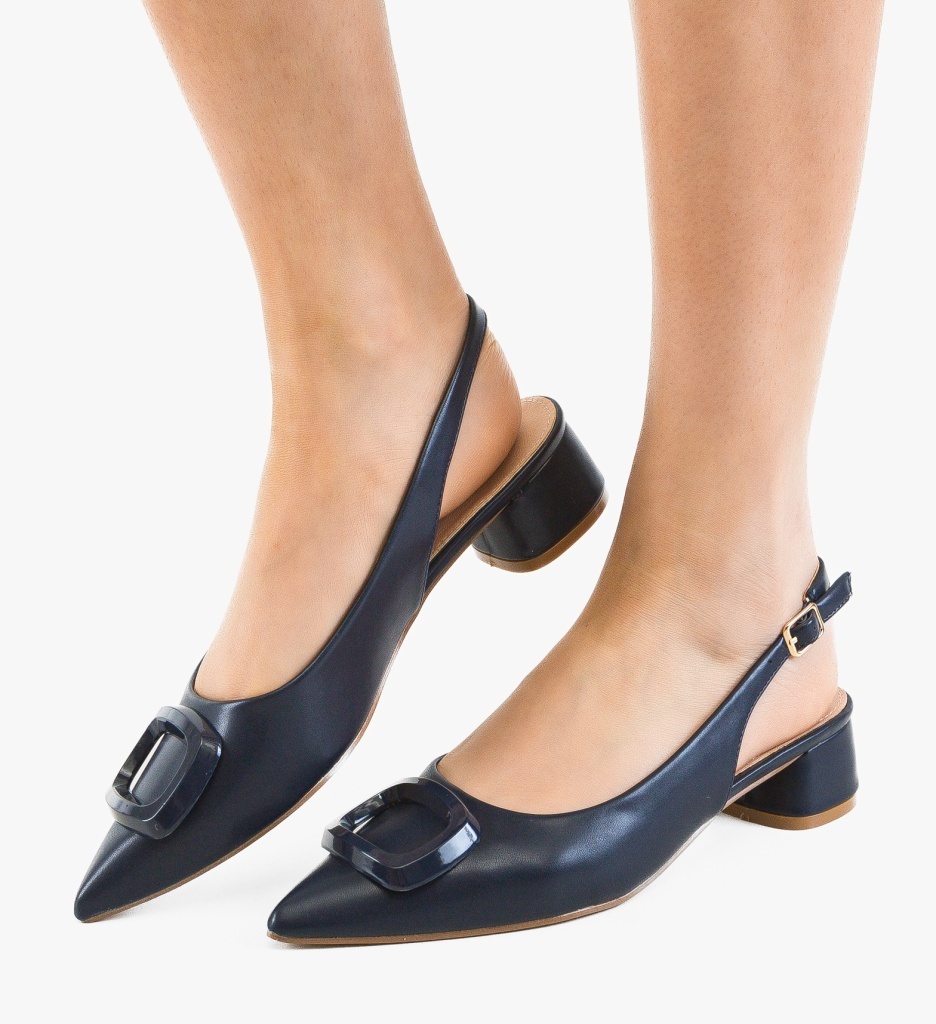 Pantofi Dama Olenna Bleumarin Eleganți cu Toc - imagine 2