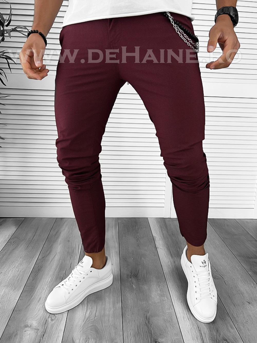 Pantaloni Barbati Casual Grena Confort Bumbac