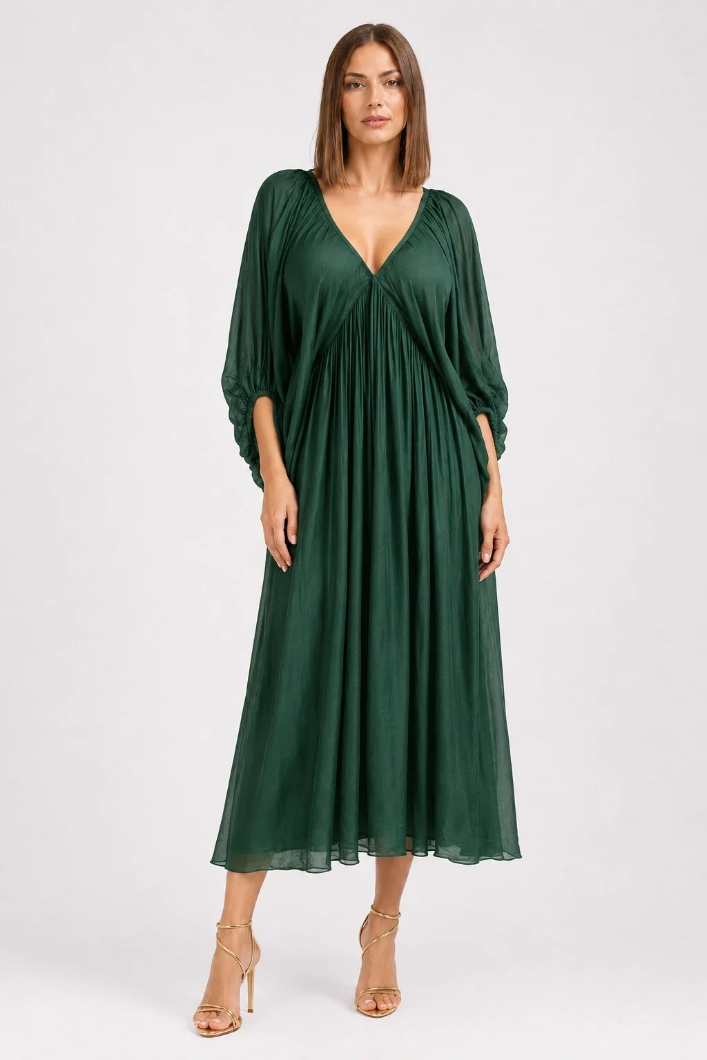 Rochie Mătase Verde Shopika | Eleganță Naturală - imagine 2