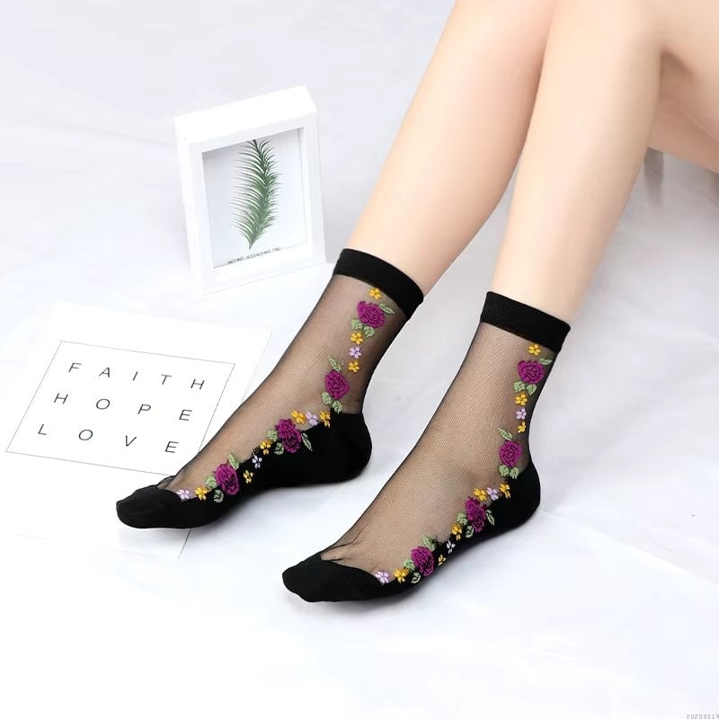 Sosete Dama Picadili Model Flori, Negru, Universale