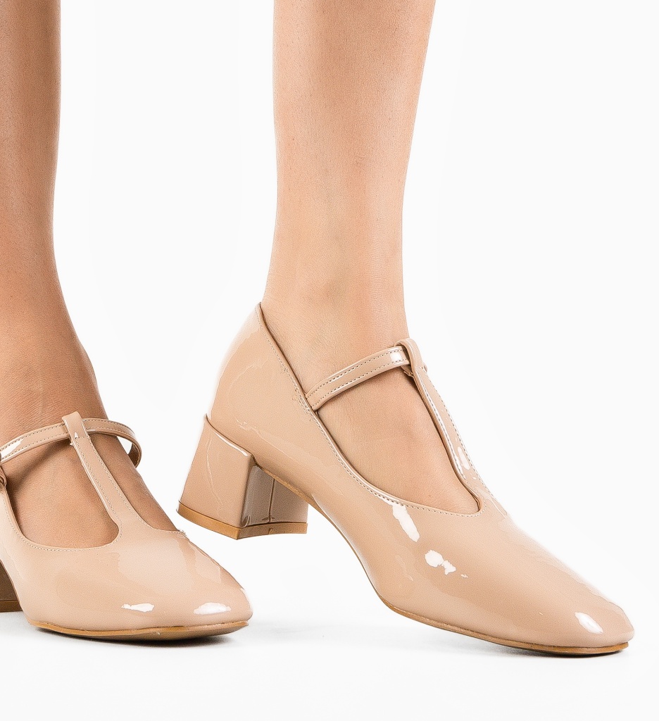 Pantofi dama Ketofa Bej cu toc elegant - imagine 3