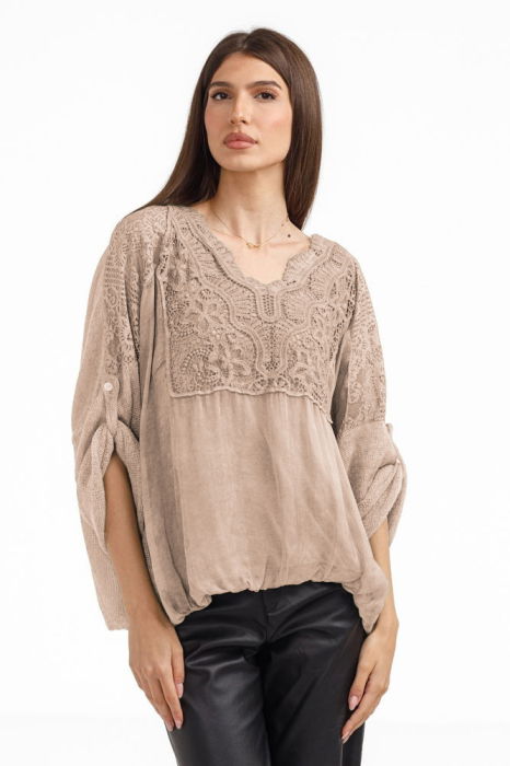 Bluza Eleganta Shopika Matase si Dantela Bej