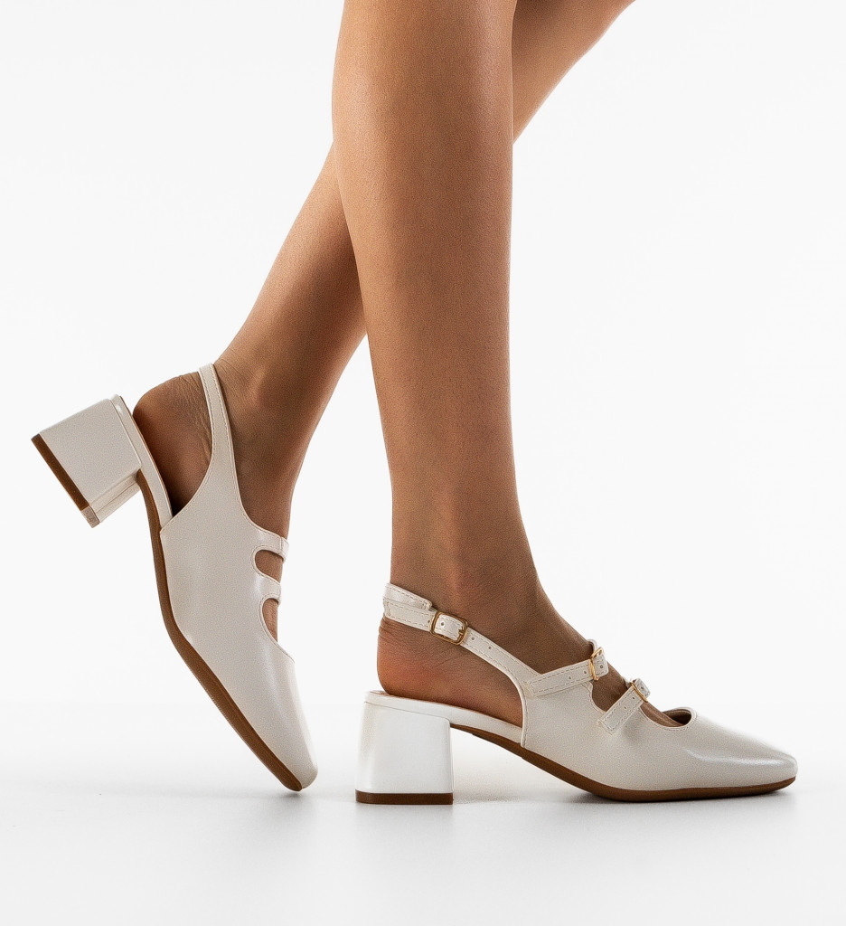 Pantofi Drina Albi cu Toc - Eleganță și Stil - imagine 2