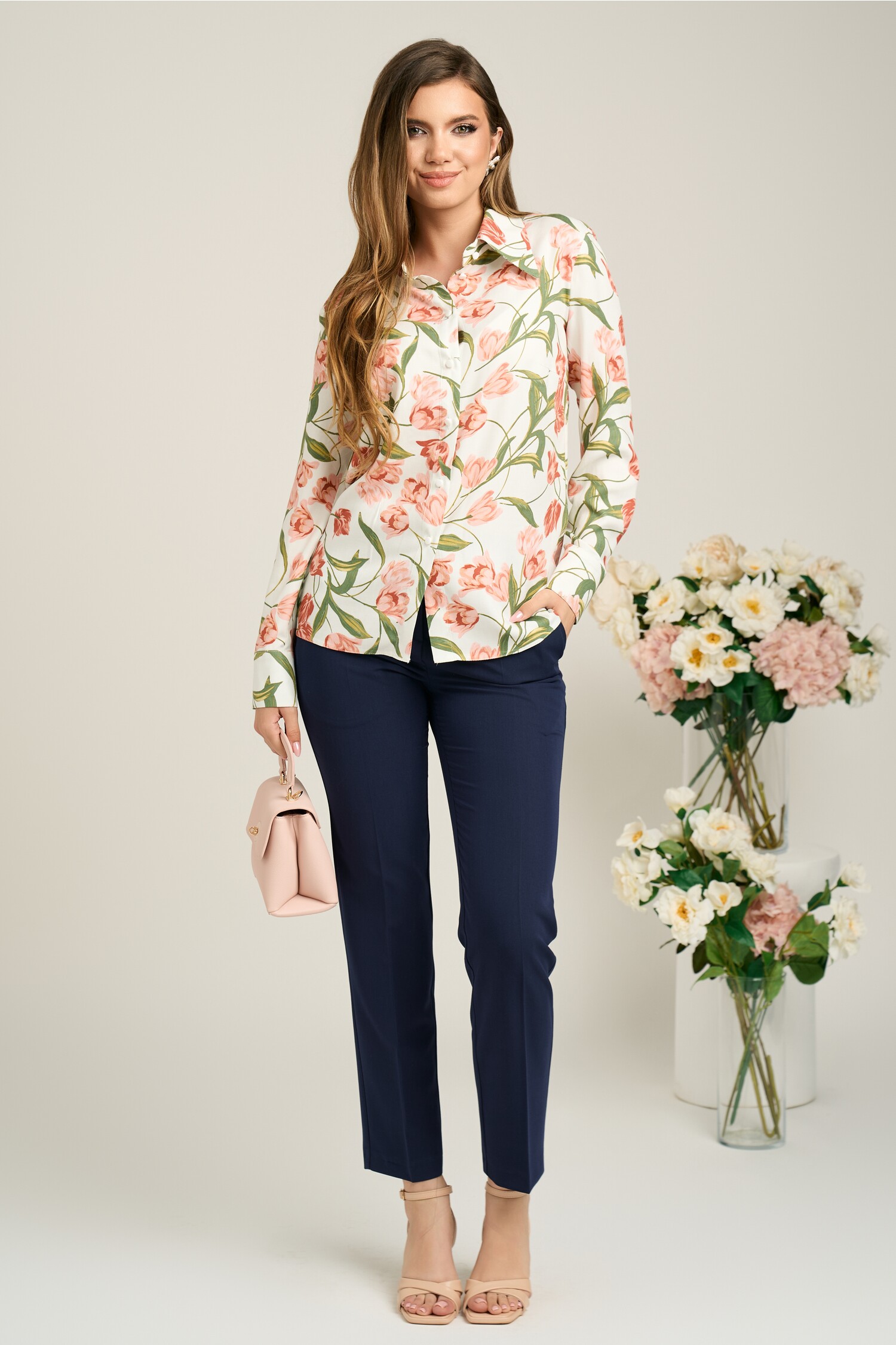 Camasa Viscosa Floral Roz DY Fashion