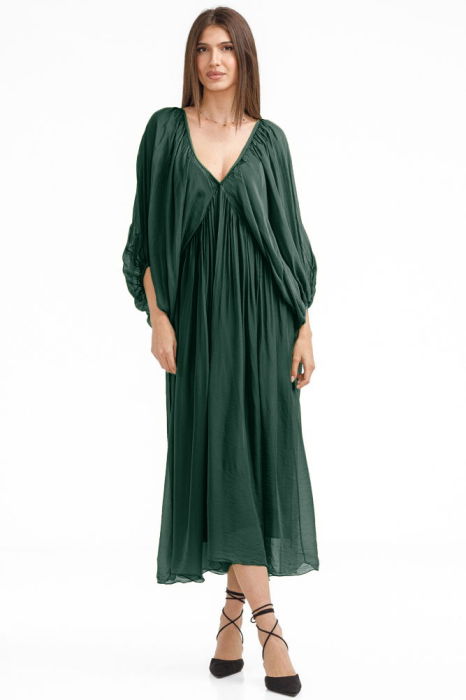Rochie Mătase Verde Shopika | Eleganță Naturală