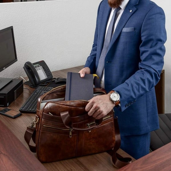 Servieta OEM Piele Naturală cu Compartiment Laptop - imagine 4