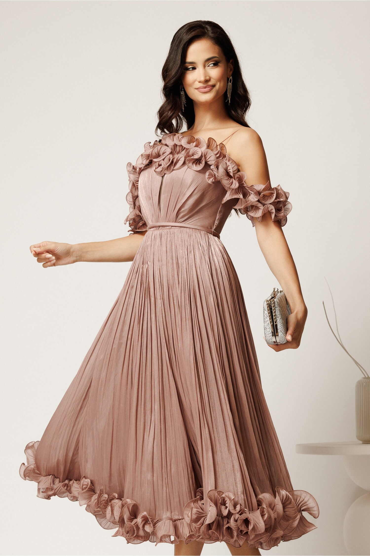 Rochie Midi Roz Cununie Civilă | Eleganță
