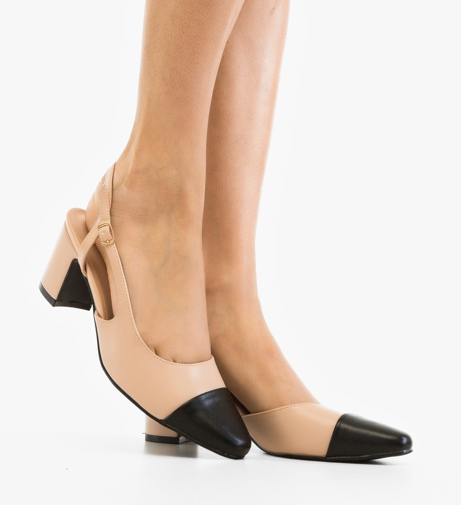 Pantofi dama Miles Nude eleganți cu toc - imagine 2