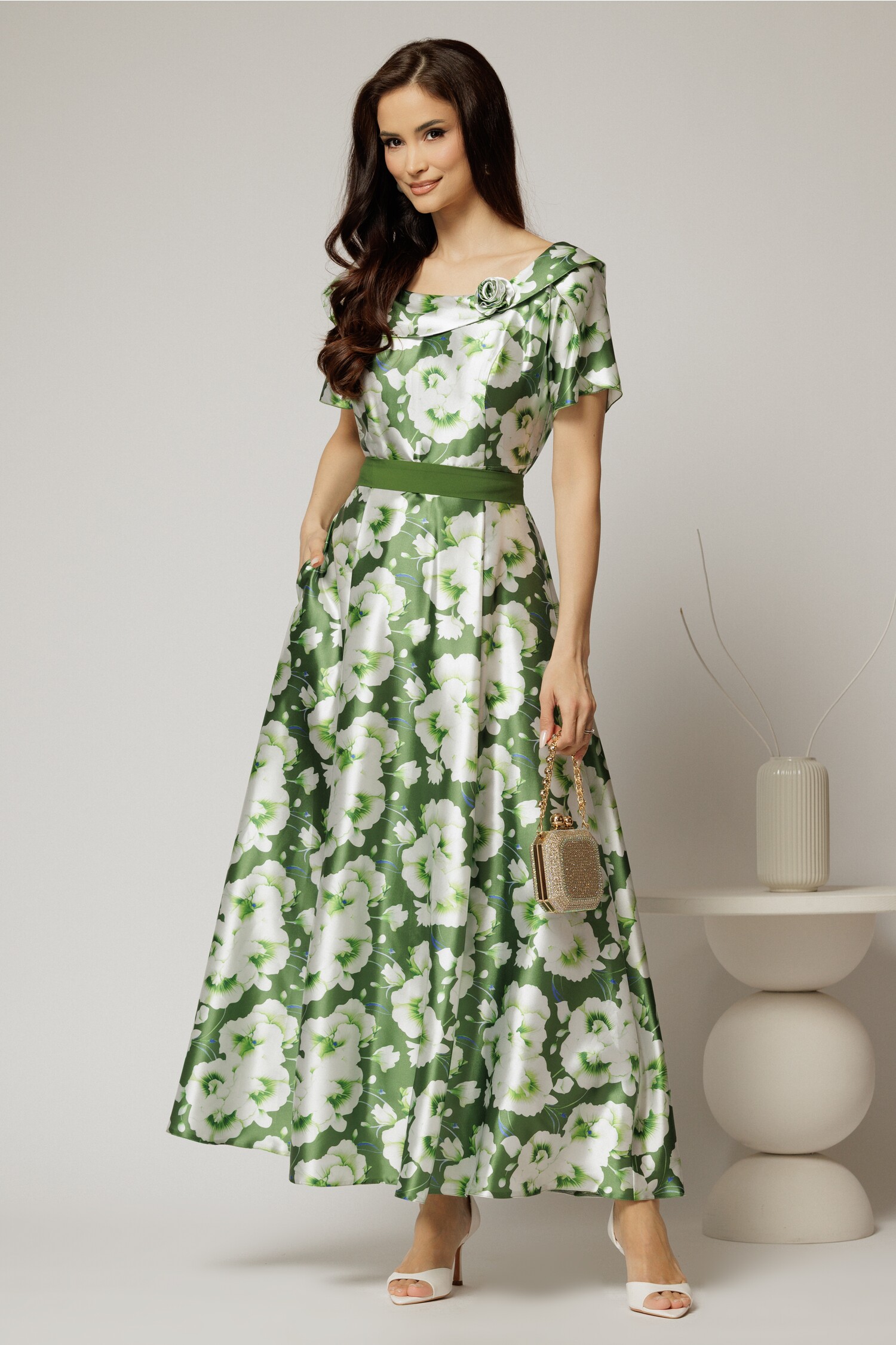 Rochie Lungă Ocazie Ivoar Imprimeu Verde