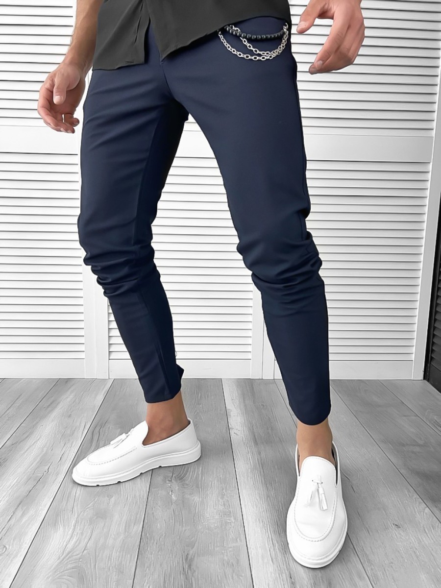 Pantaloni barbati casual bleumarin CU MIC DEFECT DEF10614  O3-1.3