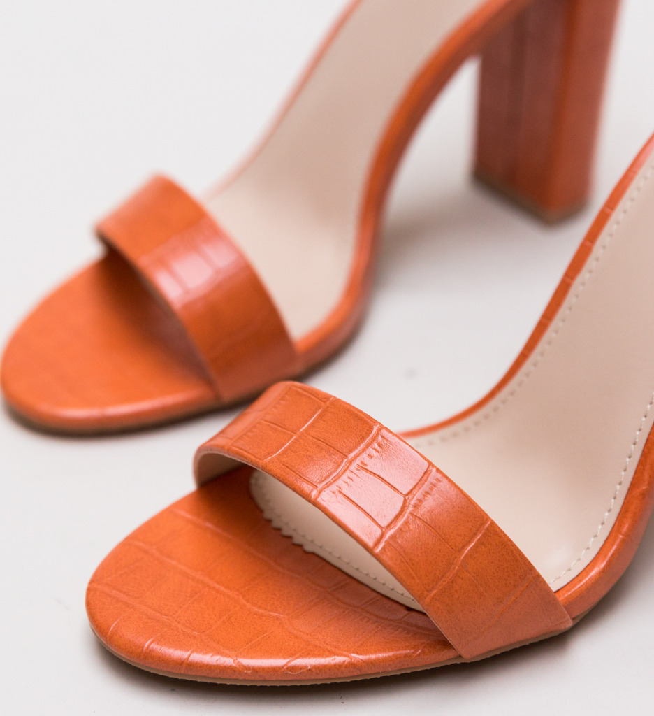 Sandale Rowan Portocalii cu Toc Elegante - imagine 5