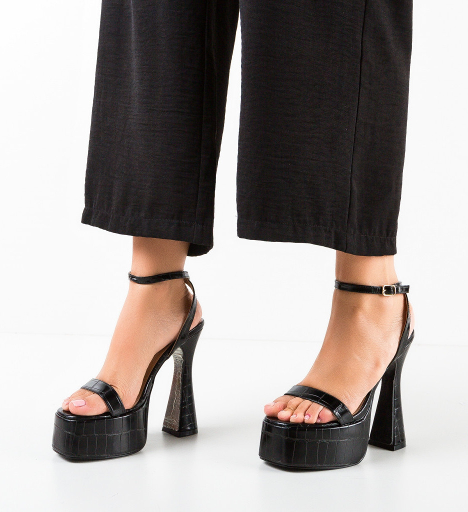 Sandale Dama Obihama Negre cu Toc Elegant - imagine 2
