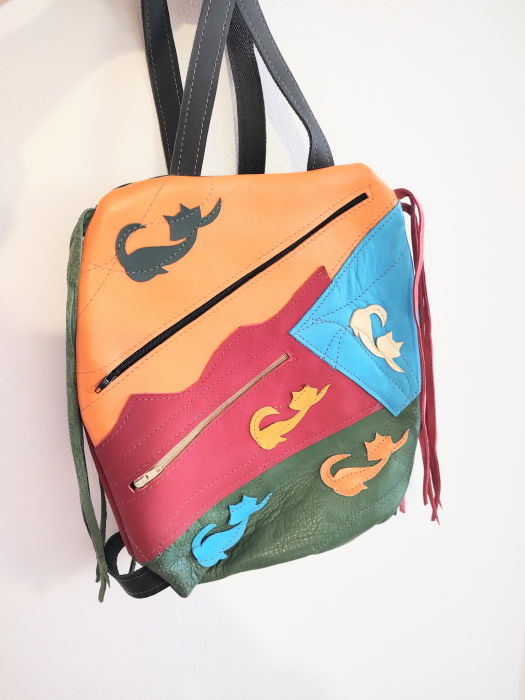 Rucsac Handmade Piele cu Pisicute | Shopika