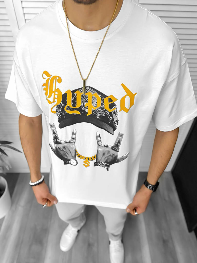 Tricou Barbati Alb Oversize cu Imprimeu
