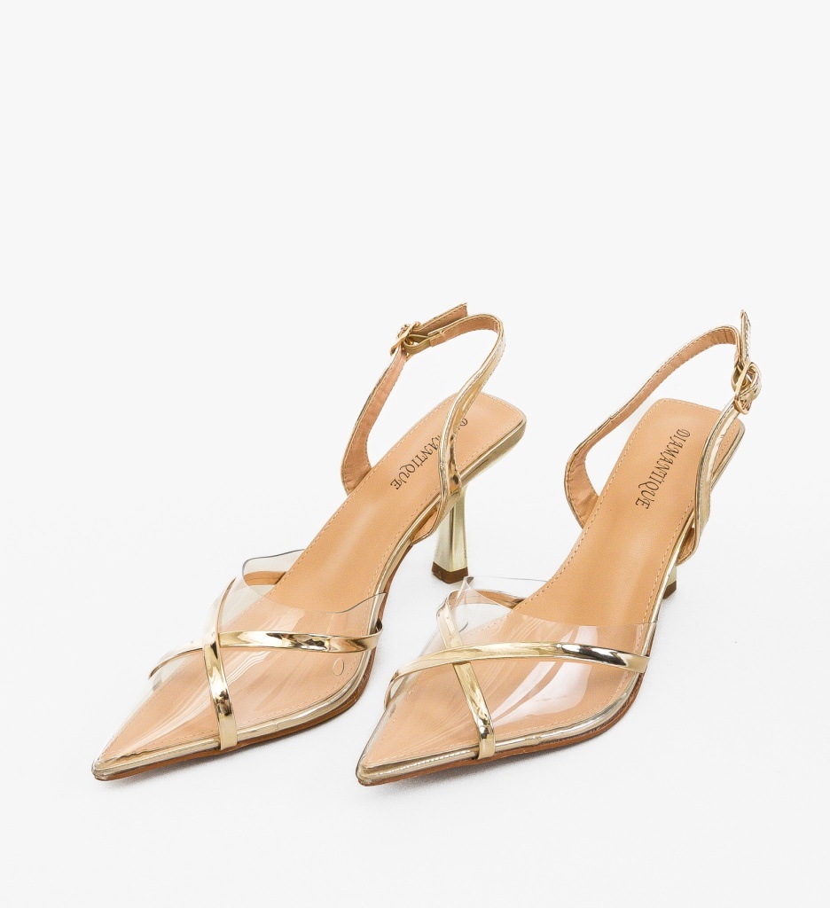 Pantofi dama April Aurii eleganți cu toc - imagine 4