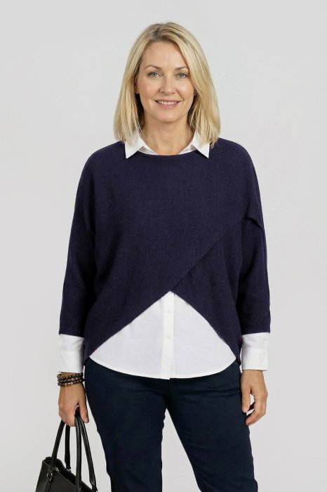 Poncho Petrecut Asimetric Shopika | Bleumarin