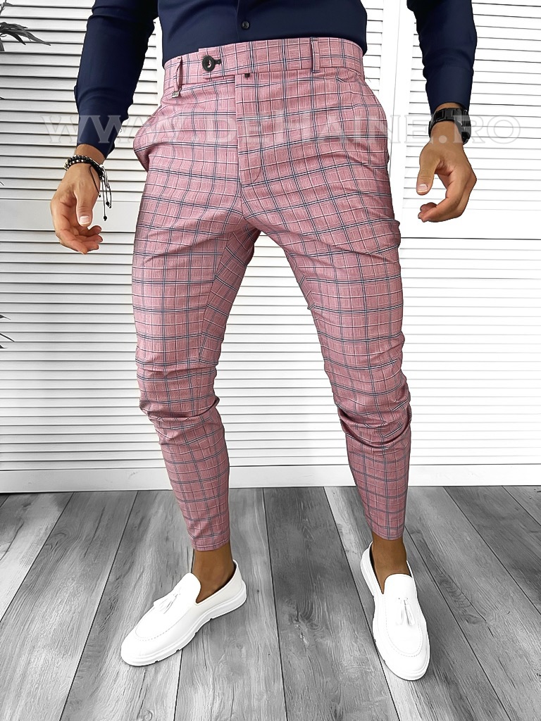 Pantaloni Eleganți Roz Carouri Bărbați