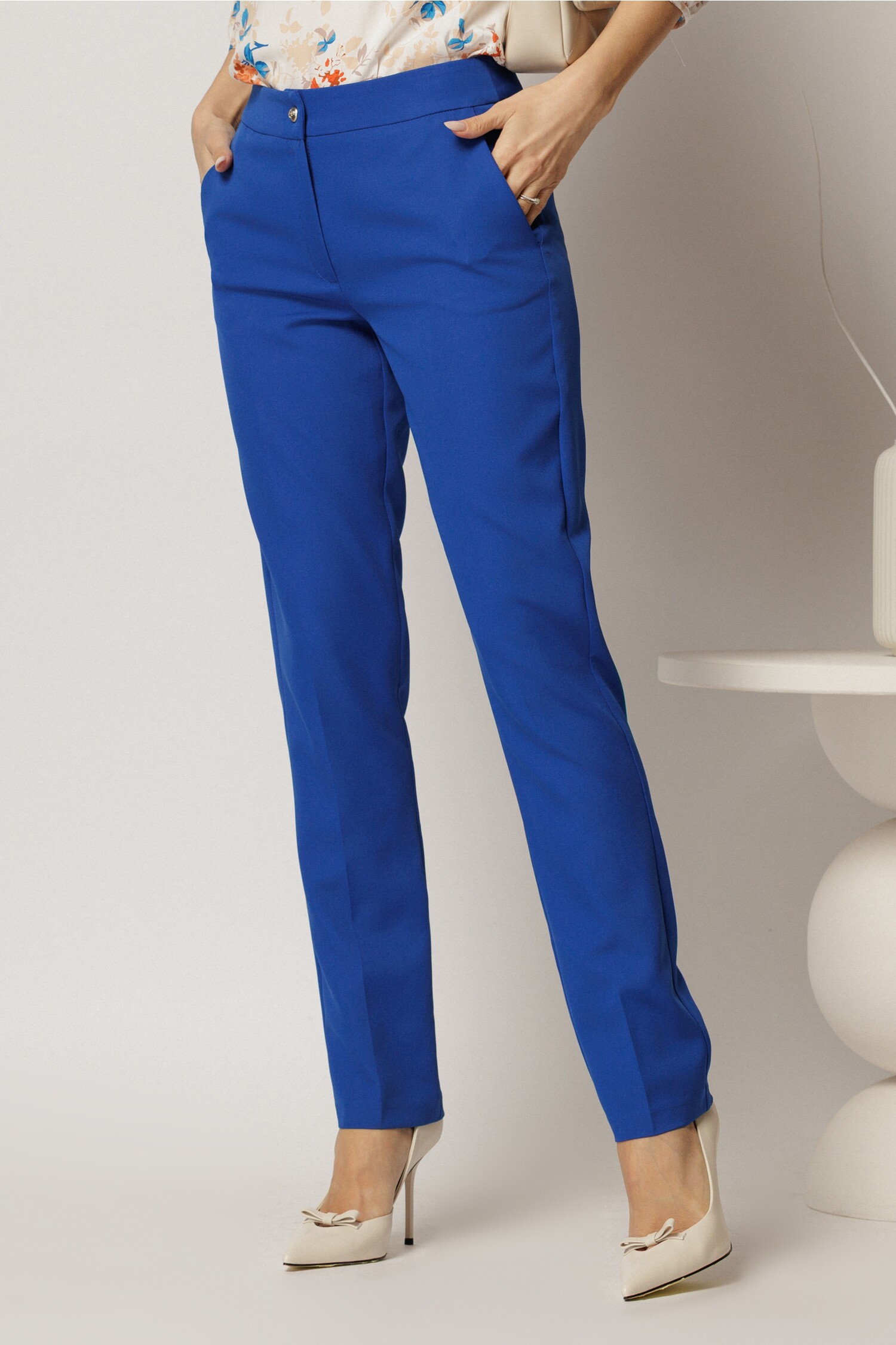 Pantaloni Dama Albastri Office Croi Conic Eleganți