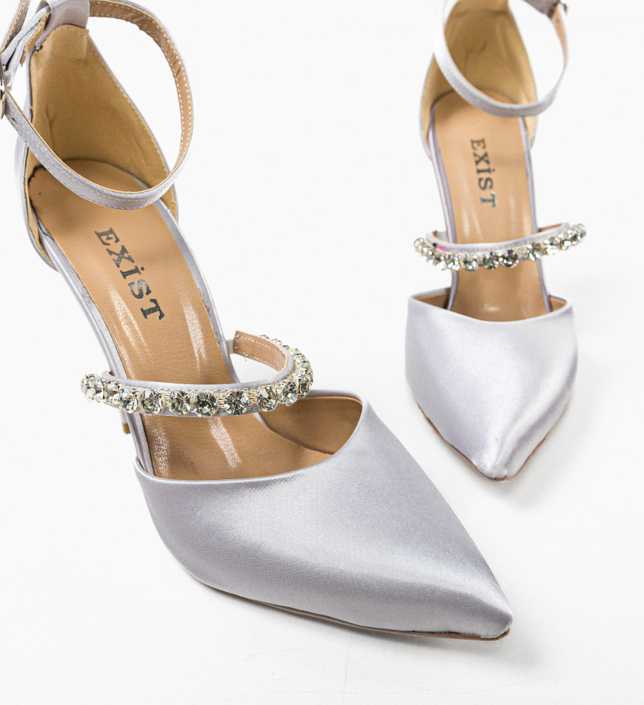 Pantofi Dama Volak Gri cu Toc Elegant - imagine 6