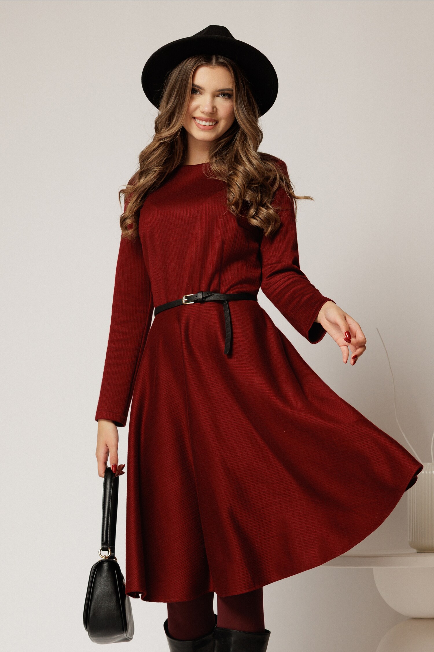 Rochie Tricată Burgundy DY Fashion - Clos Elegant