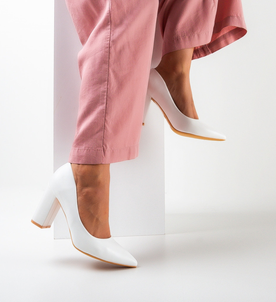 Pantofi Dodson Albi Eleganți cu Toc - imagine 2