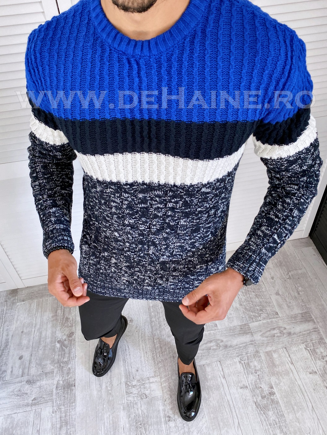Pulover Barbati Bleumarin Slim Fit Gros