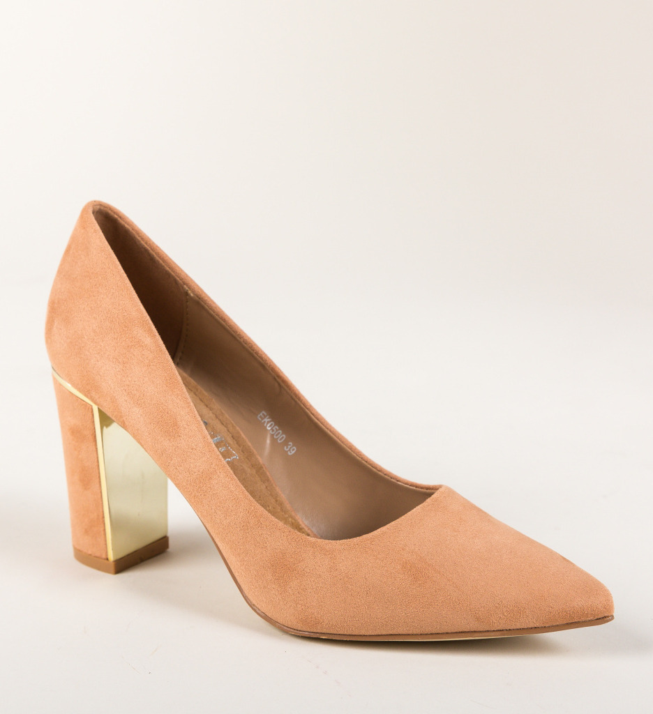Pantofi Mikono Bej Eleganți cu Toc - imagine 6