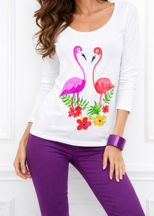 Bluza Bumbac Pictată Manual Flamingo | Shopika