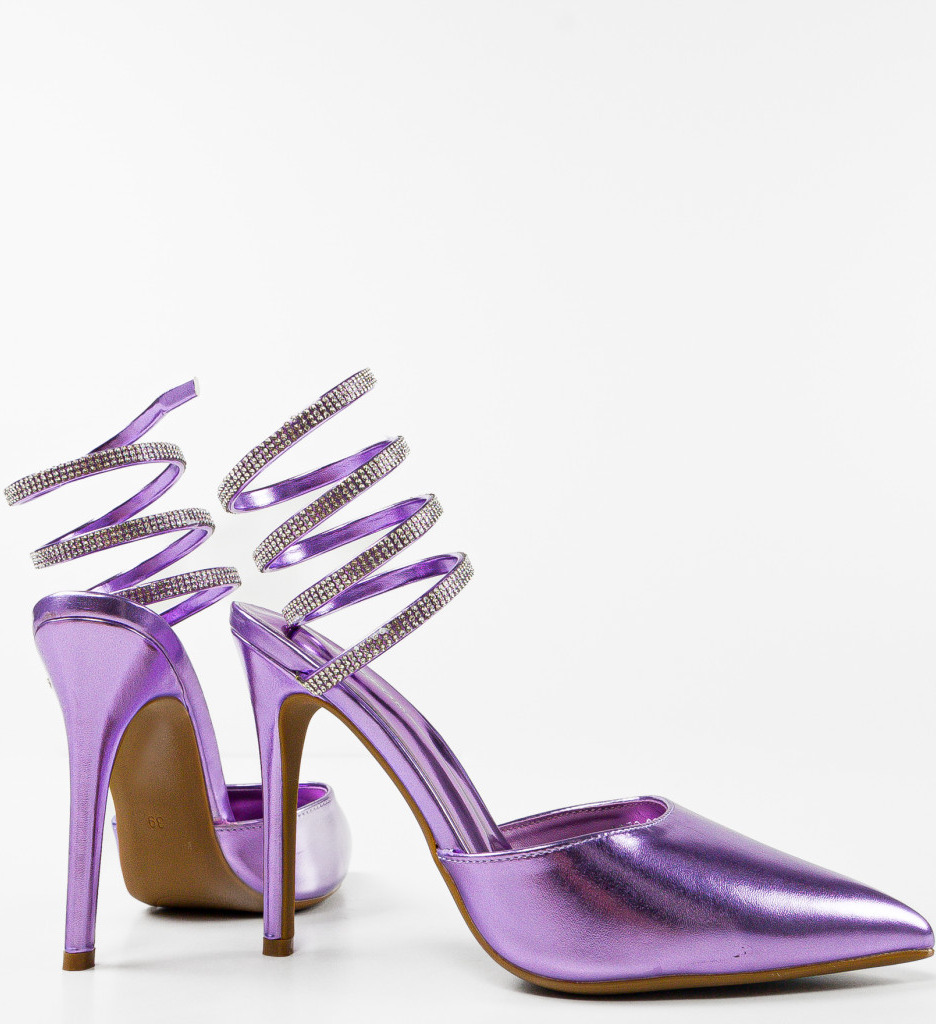 Pantofi dama Folami Mov eleganți cu toc - imagine 4