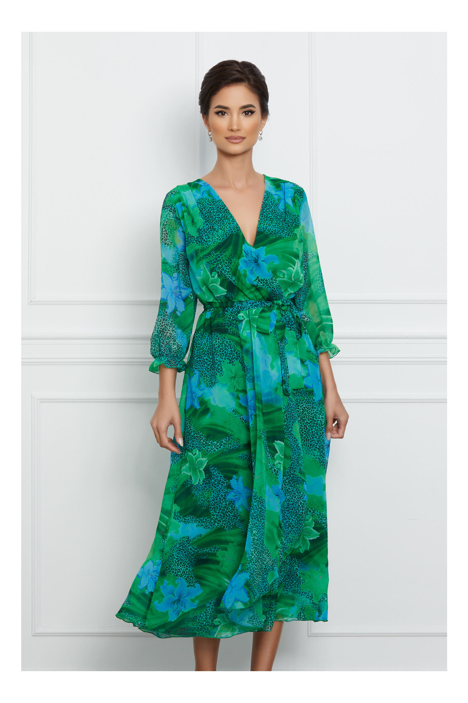 Rochie Serena Verde Animal Print Elegantă