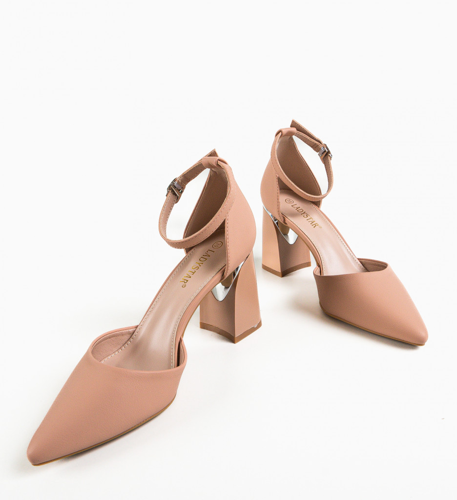 Pantofi Popey Roz Eleganți cu Toc - imagine 15