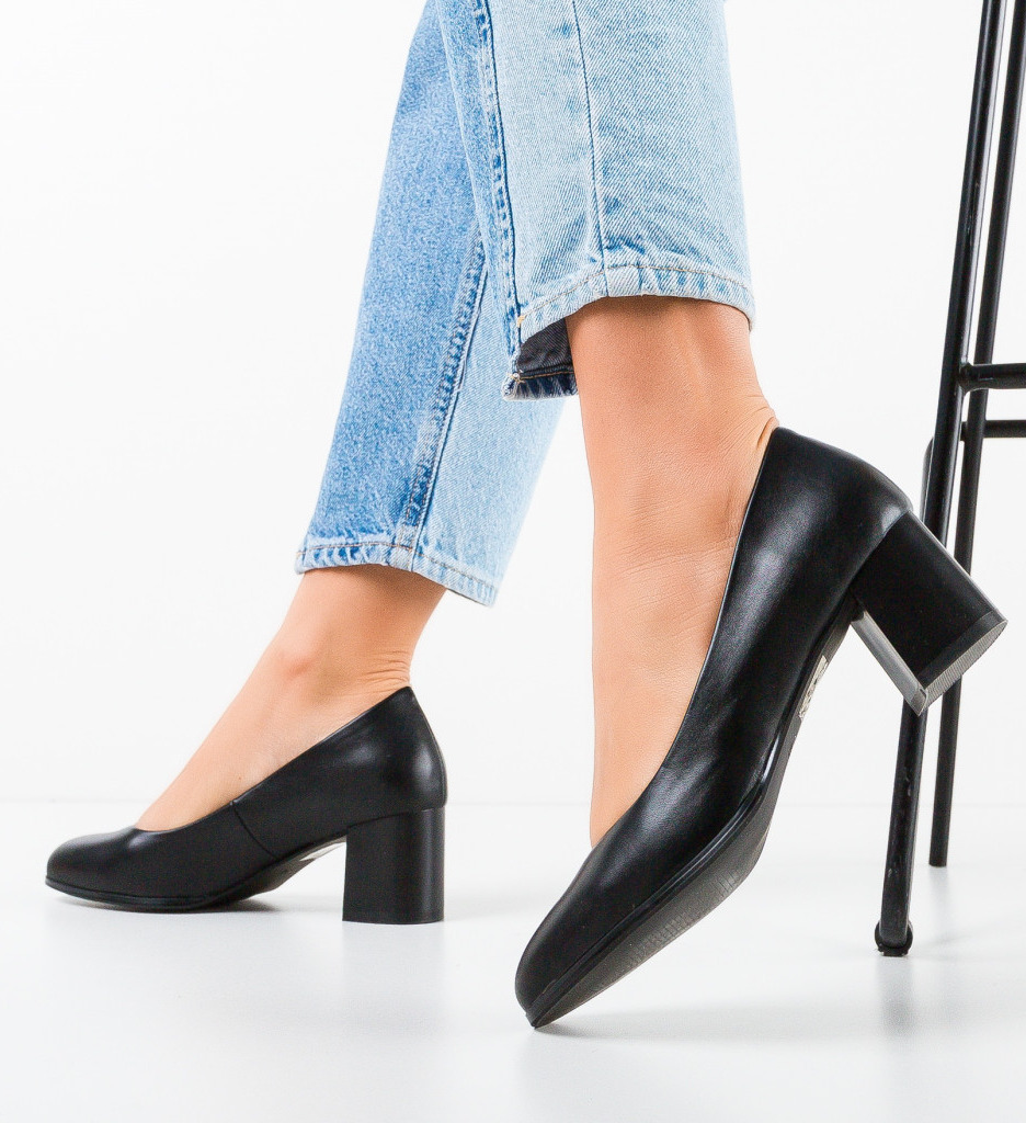 Pantofi dama Mined Negri eleganți cu toc - imagine 2