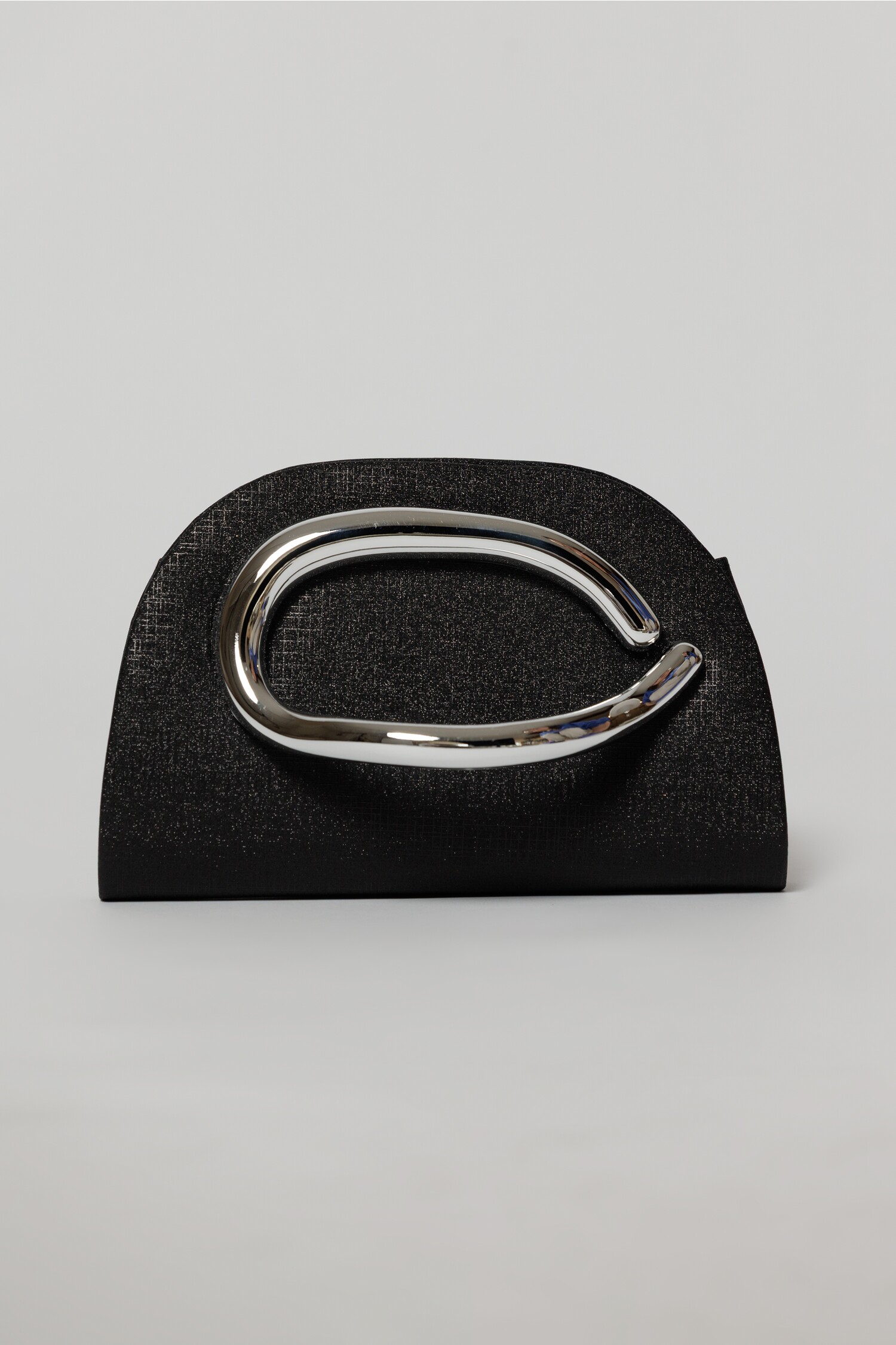 Geanta Neagra Clutch Elegant cu Maner Metalic