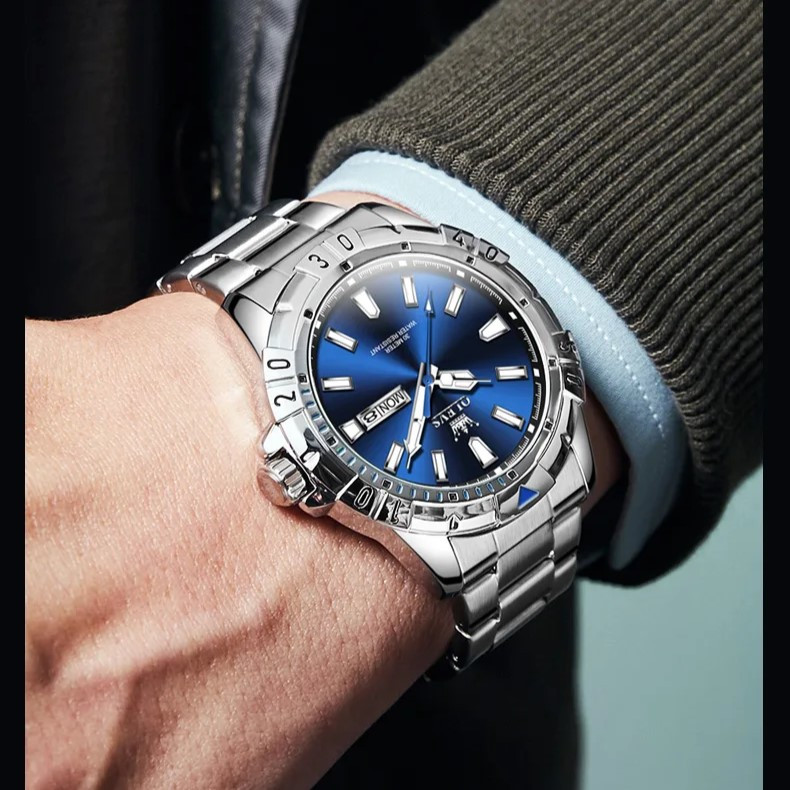 Ceas de buzunar Olevs CS1533, cadran 42 mm, otel inoxidabil, albastru - imagine 2