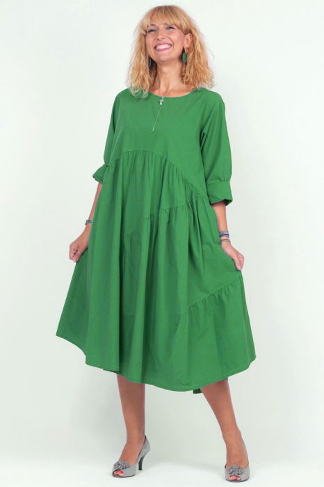 Rochie Rosa 99 Verde Oversize cu Volane