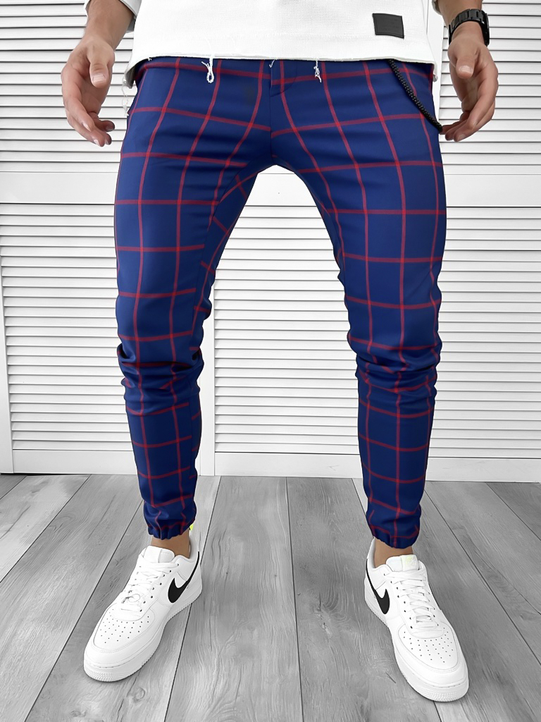 Pantaloni Barbati Casual în Carouri, Bumbac 100%