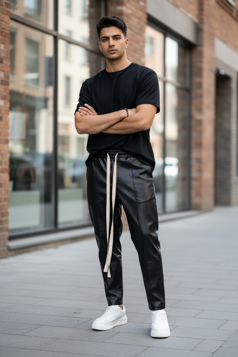 Pantaloni Trening Negri Conici Stil Modern